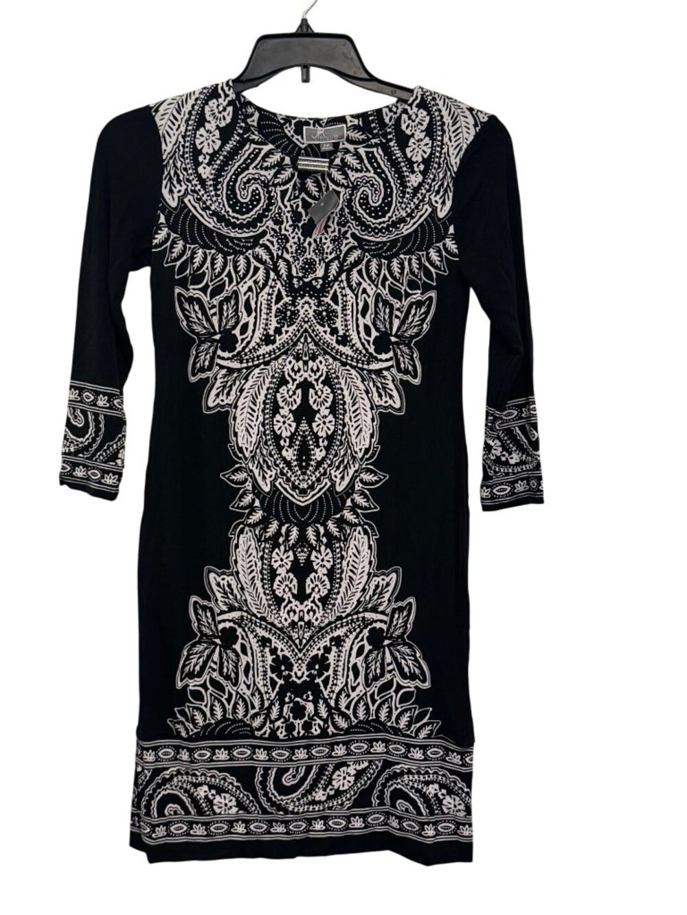 JM Collection Petite Black & White Paisley Print Dress 3/4 Sleeves Size P/P